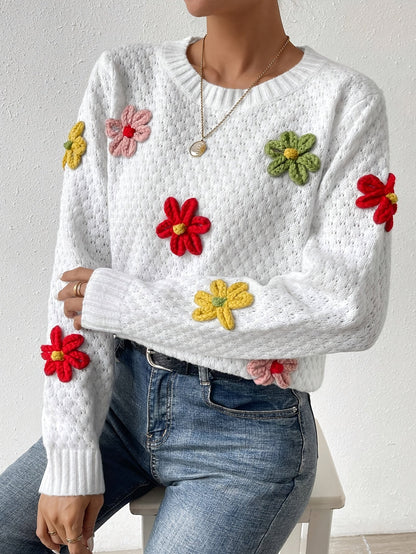 Levoire | Pull En Maille Avec Col Rond Et Motif Floral