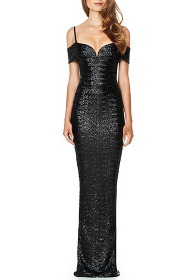 Levoire | Robes de soirée sexy à épaules dénudées en paillettes Noir