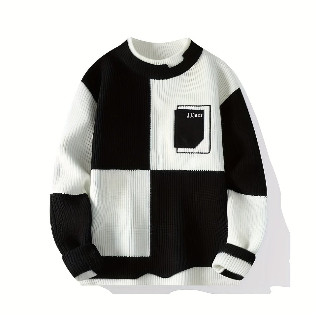 Levoire | Sweats En Laine Tricotés Élégants Avec Des Couleurs Contrastées Et Un Motif Géométrique Chaud Noir