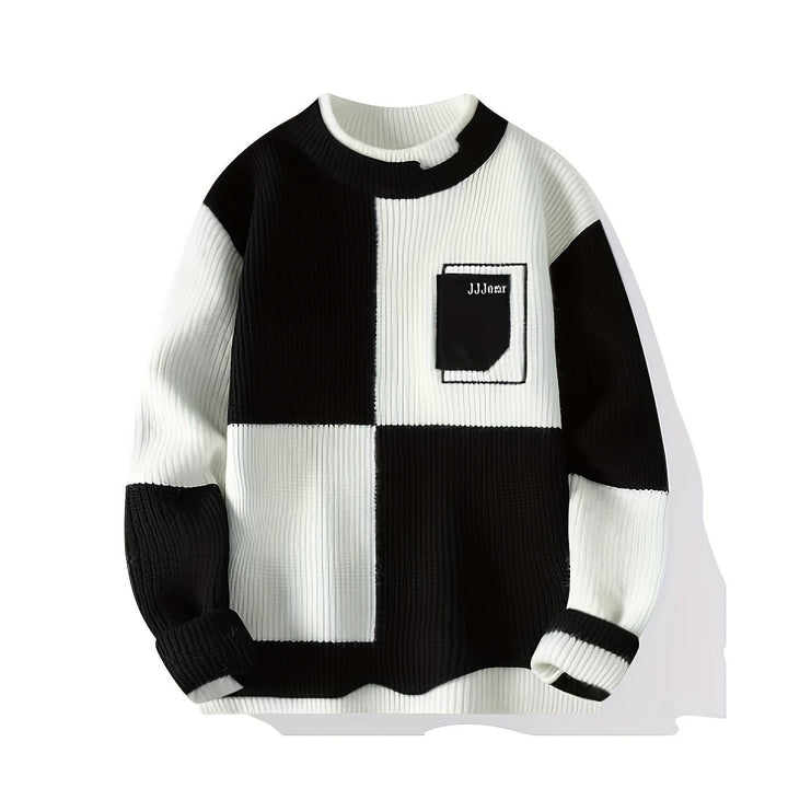 Levoire | Sweats En Laine Tricotés Élégants Avec Des Couleurs Contrastées Et Un Motif Géométrique Chaud Noir