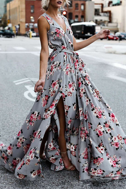 Levoire | Bohème Imprimé Floral V encolure Robe Sans Manches Wrap