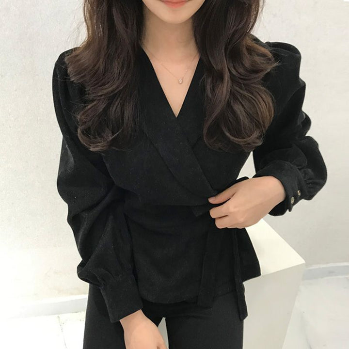 Levoire | Chemise À Manches Bouffantes Et Lien Sur Le Côté Pour Femmes Noir