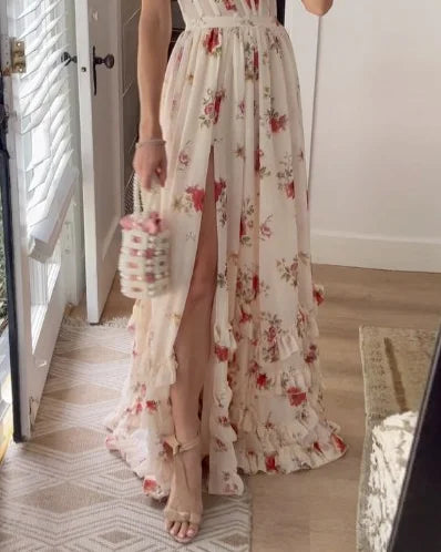 Levoire | Robe De Longueur Midi Avec Fleurs Élégante Robe De Soirée