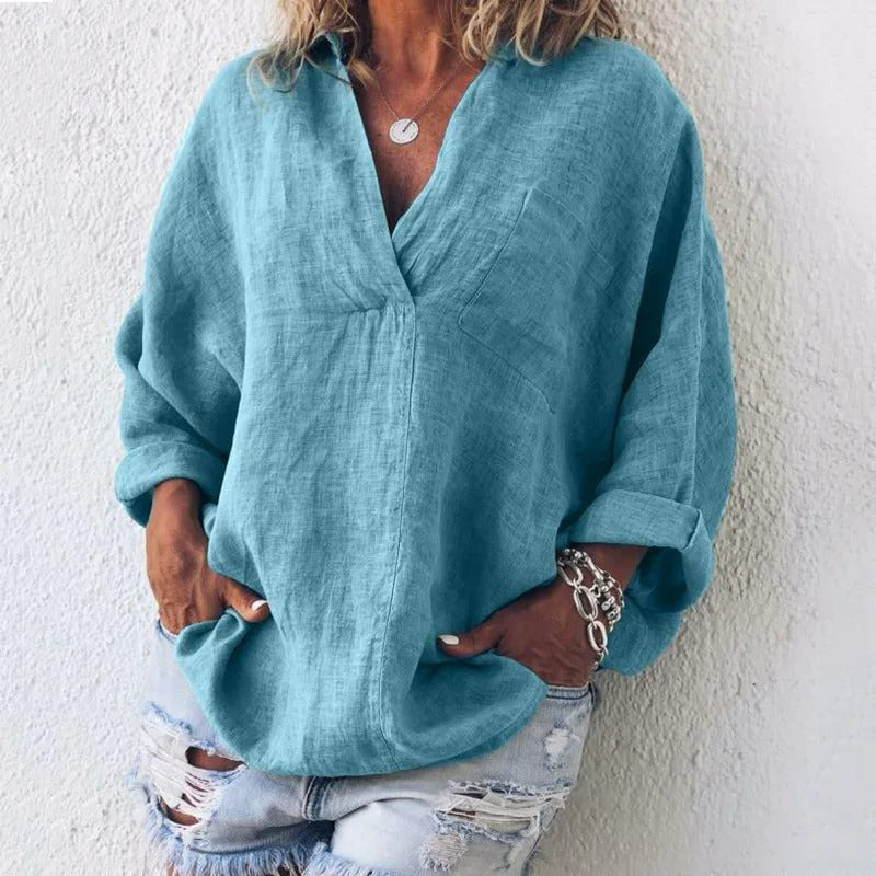 Levoire | Rento Long Sleeve V Neck Shirt Mer Comfort Bleu clair