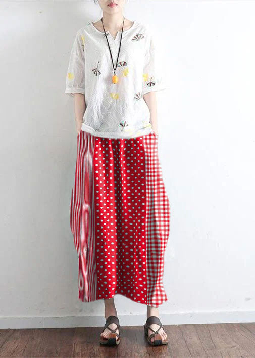 Levoire | Jupe Maxi Longue Verte Simple En Lin Avec Poches Géométrie rouge