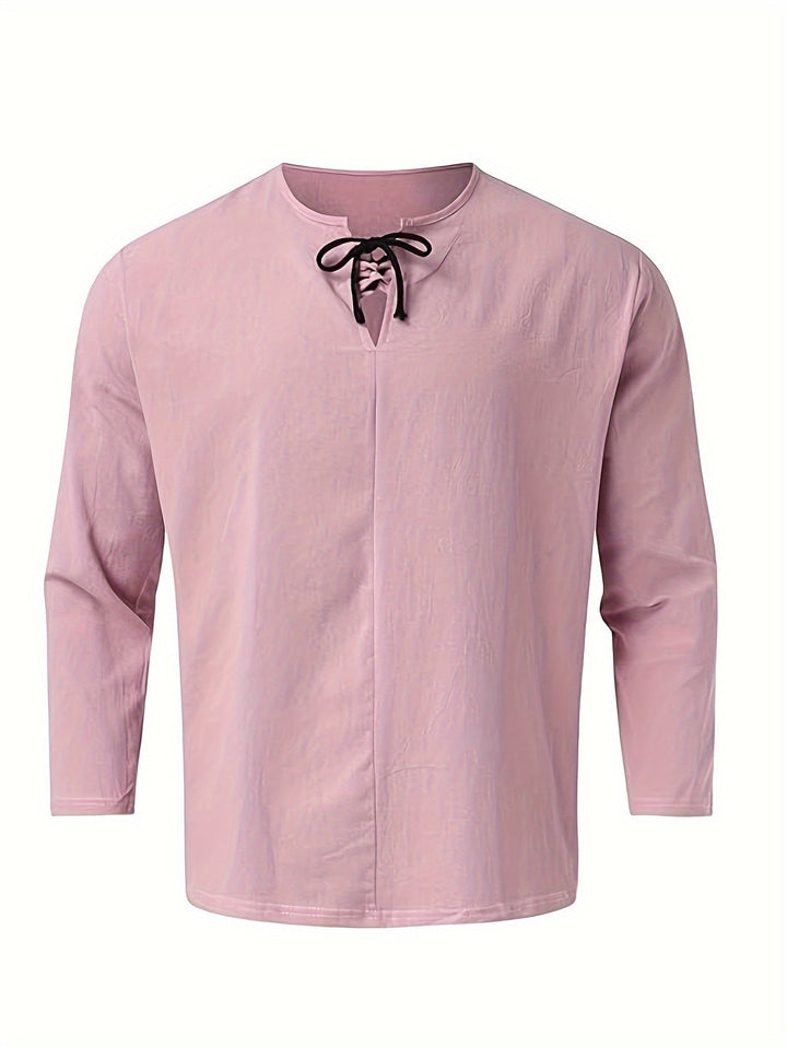 Levoire | T-Shirt Henley À Manches Longues En Mélange Coton-Lin Printemps/Automne