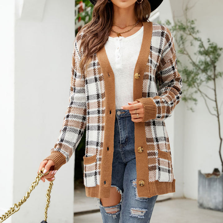 Levoire | Femmes Décontracté Vintage Carreaux Gilet Femmes Long Braun