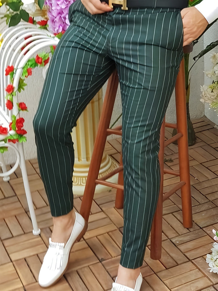 Levoire | Rétro Vert Rayé Imprimé Numérique Pantalon Homme Couleur mixte
