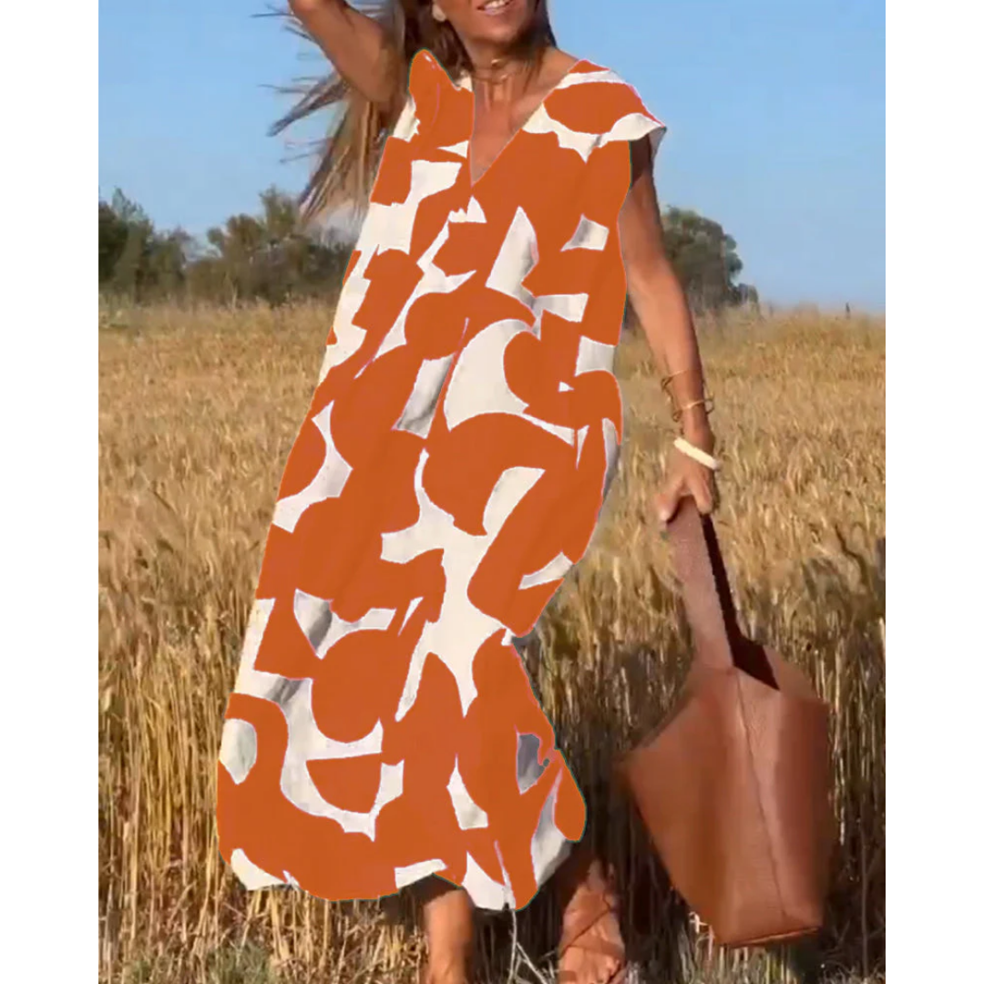Levoire | Robe Midi À Col V Pour Femmes Orange