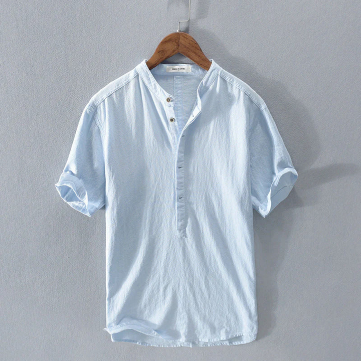 Levoire | Chemise D'Été Pour Hommes À Col Montant Bleu