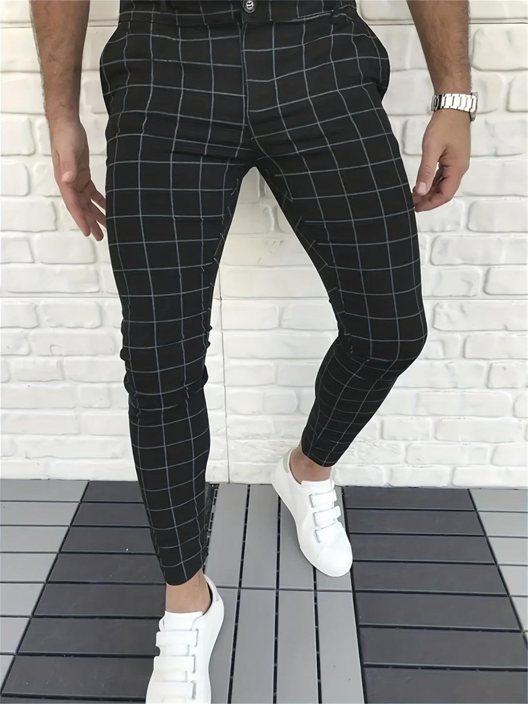 Levoire | Élégant Pantalon À Carreaux Pour Hommes Gris foncé