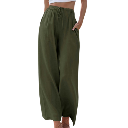 Levoire | Pantalon Élégant En Coton Et Lin Vert