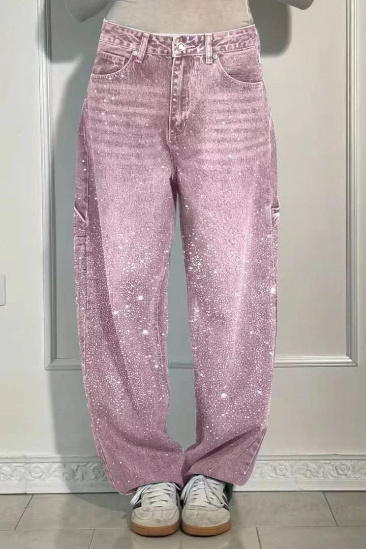 Levoire | Jean Pour Femmes Lavé Avec Des Détails En Strass Dans Une Coupe Large Rose poussiéreux