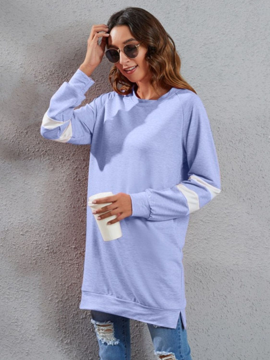 Levoire | Taille pleine t-shirt à rayures à col rond à manches longues