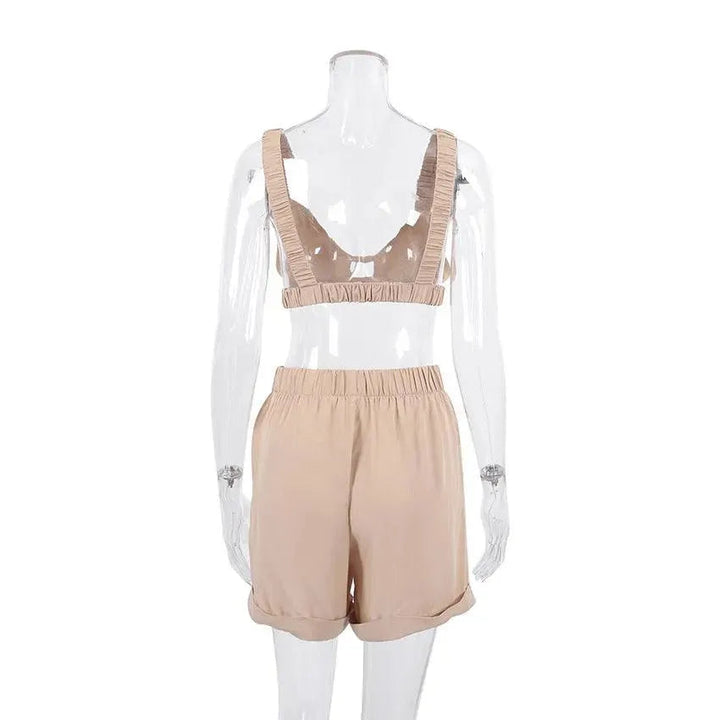 Levoire | Ensemble 3 pièces avec top en dentelle de coton contenant de la soie et un short confortable