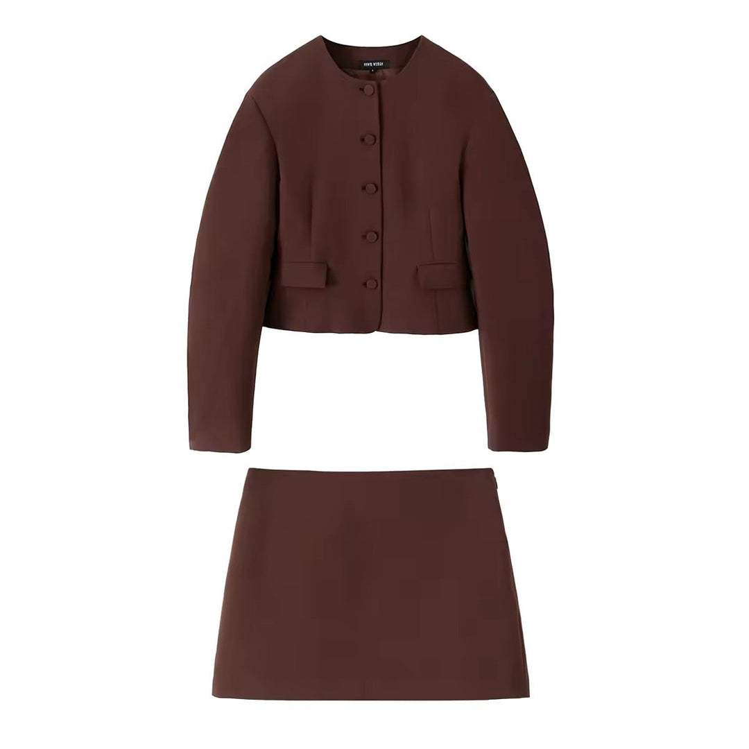 Levoire | Ensemble Deux Pièces Comprenant Veste Et Mini Jupe En Marron
