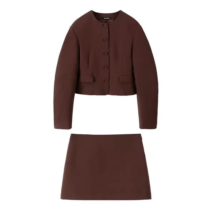 Levoire | Ensemble Deux Pièces Comprenant Veste Et Mini Jupe En Marron