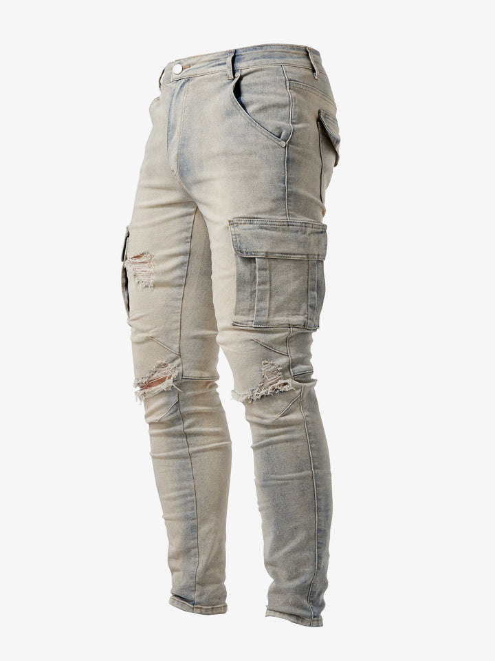 Levoire | Pantalons Cargo Slimfit En Denim Stretch Couleur kaki