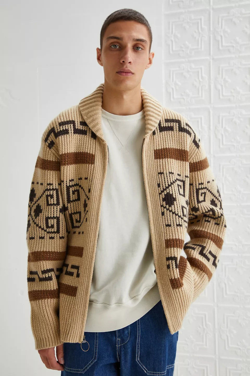 Levoire | Viininkorjuu Jacquard Pull Homme Veste avec Fermeture Éclair