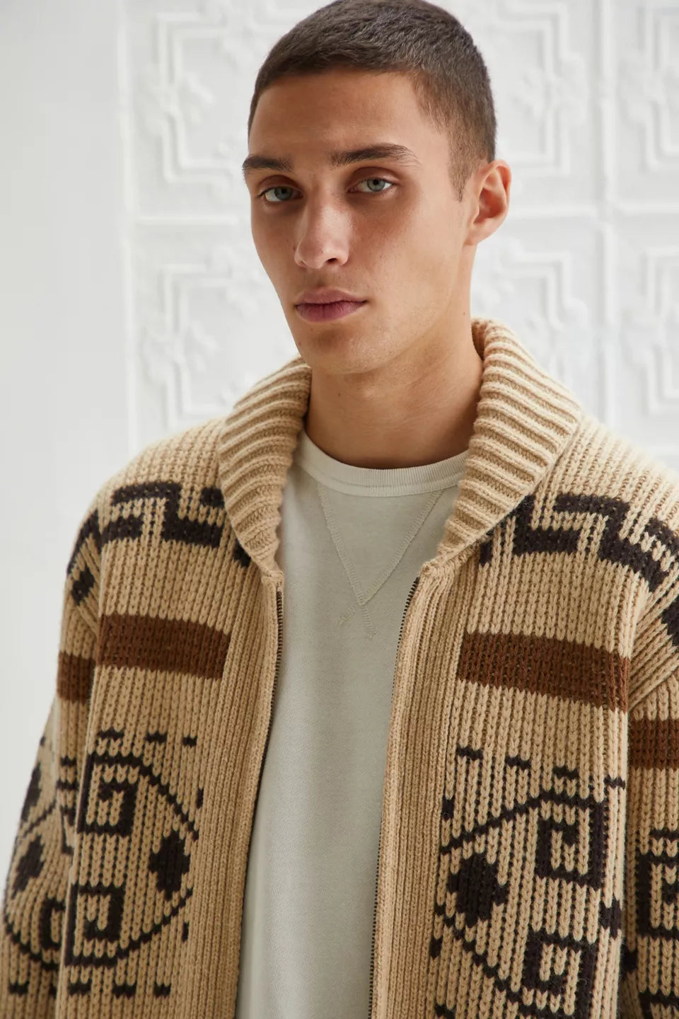 Levoire | Viininkorjuu Jacquard Pull Homme Veste avec Fermeture Éclair