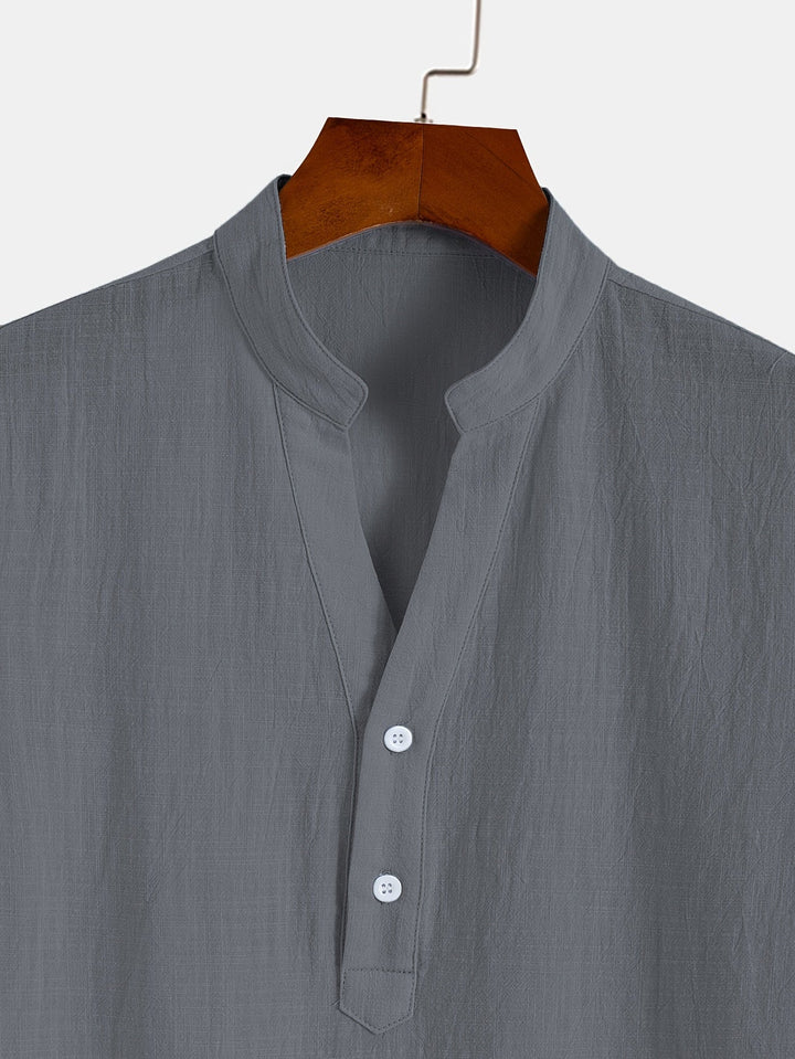 Levoire | T-Shirt Henley À Manches Courtes Unies Avec Col En V Profond