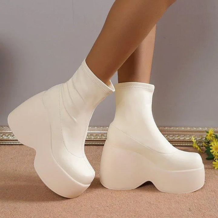 Levoire | Chelsea-bottines à talon compensé en cuir Beige