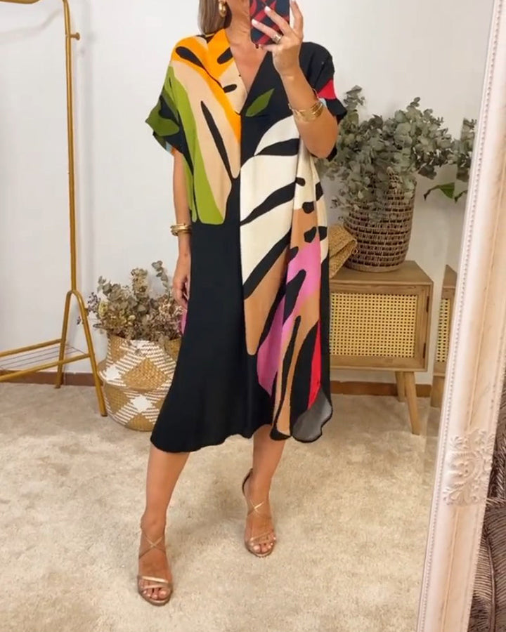 Levoire | Robe Midi Bohème À Col V Avec Un Col Coloré