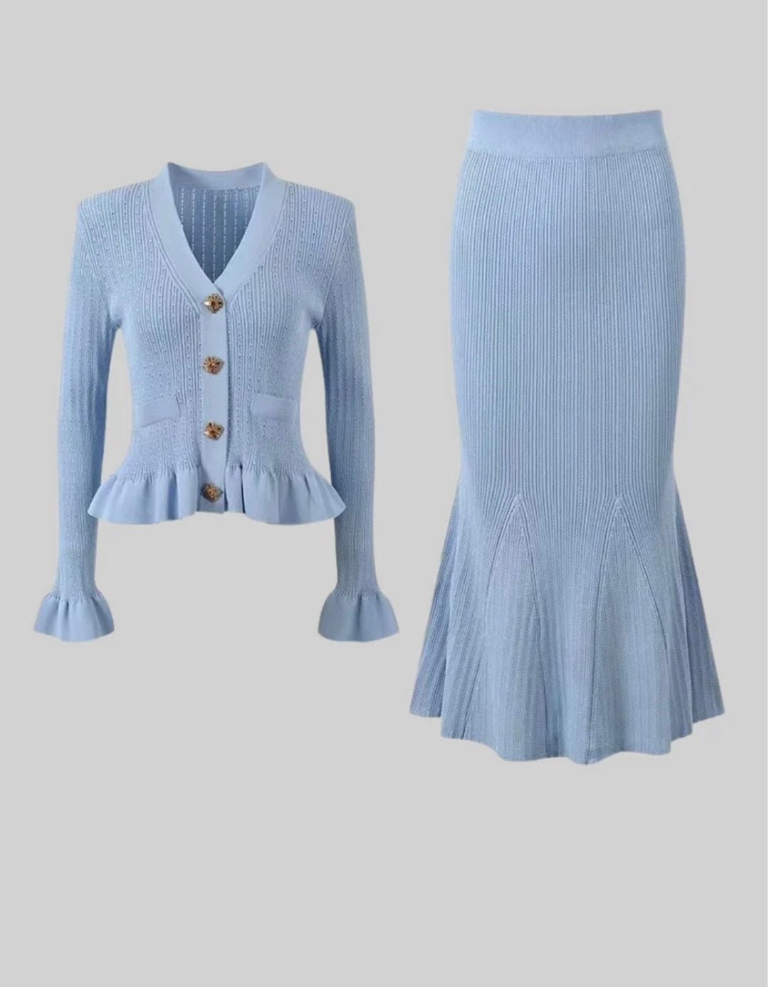 Levoire | Robe En Tricot Avec Boutons En Perles Bleu S