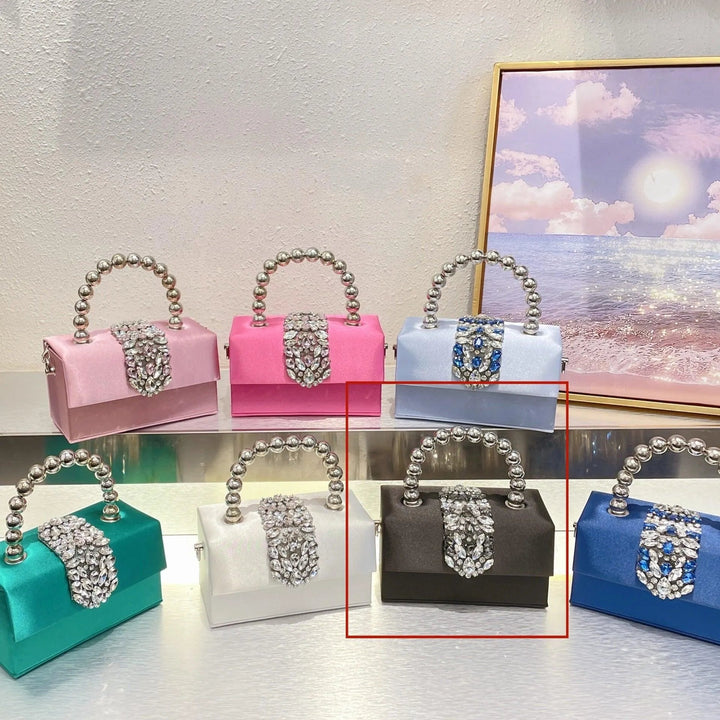 Levoire | Petit sac carré avec des strass français brillants en tête de diamant Noir