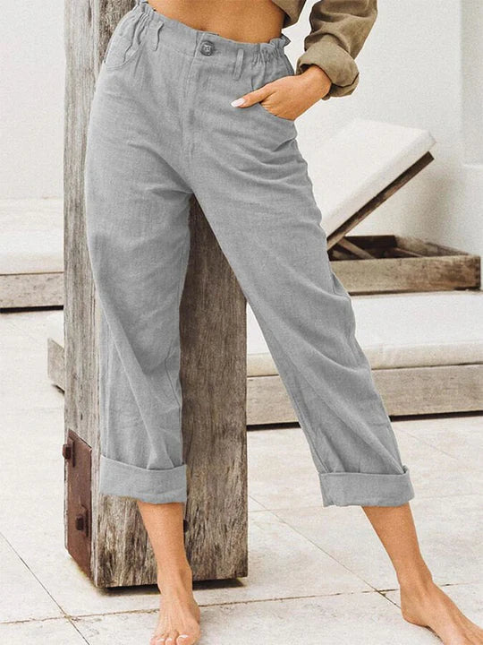 Levoire | Pantalon Enlin Avec Ourlet Retroussé - Confort & Tendance Gris clair