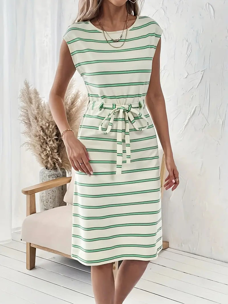 Levoire | Robe À Imprimé Rayé Et Encolure Ronde Vert