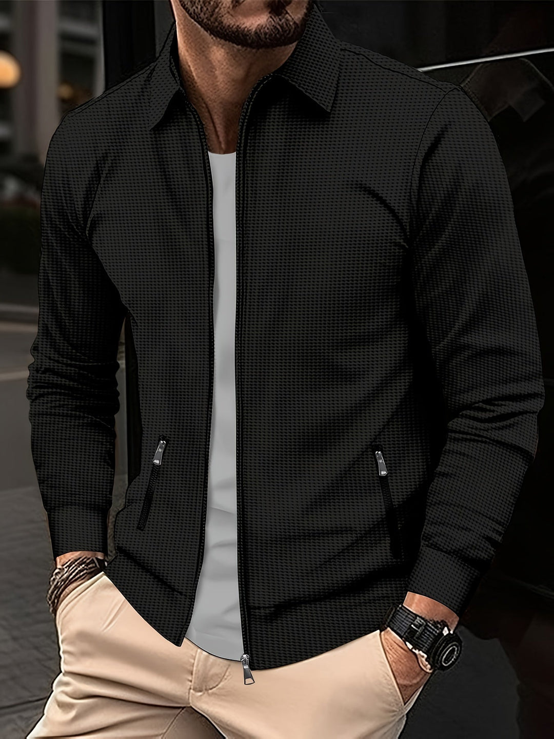 Levoire | Veste Décontractée Pour Hommes Avec Col Baseball Noir