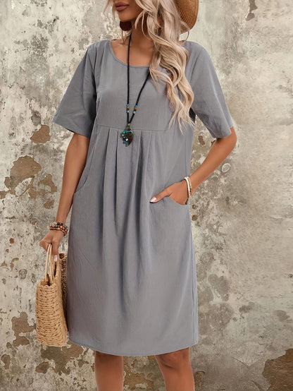 Levoire | Femme Robe Vintage À Manches Courtes - Gris