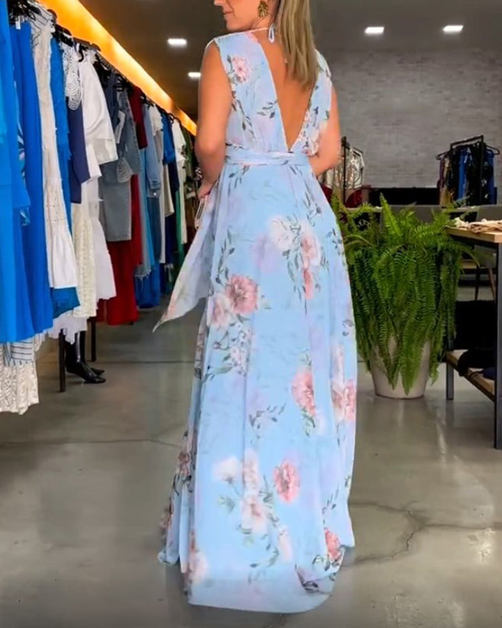 Levoire | Robe Sans Manches Élégante À Imprimé Floral En V