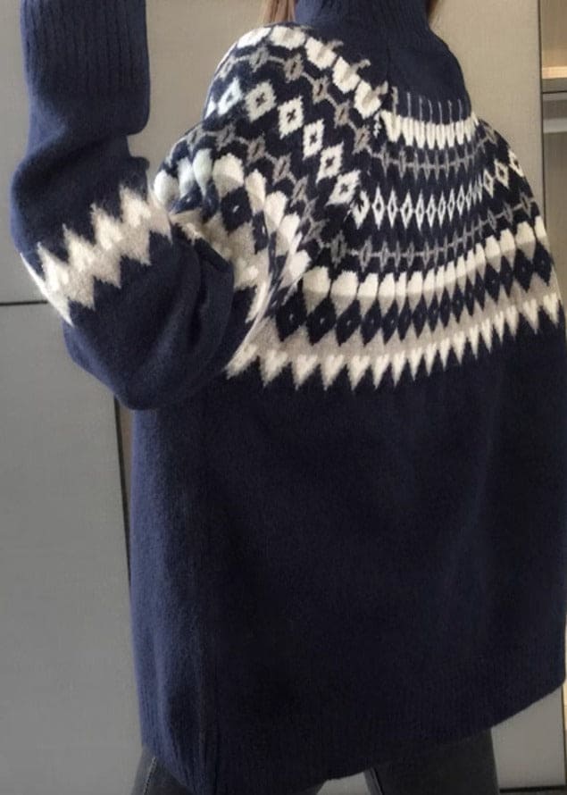 Levoire | Pull Géométrique Bleu À Manches Longues