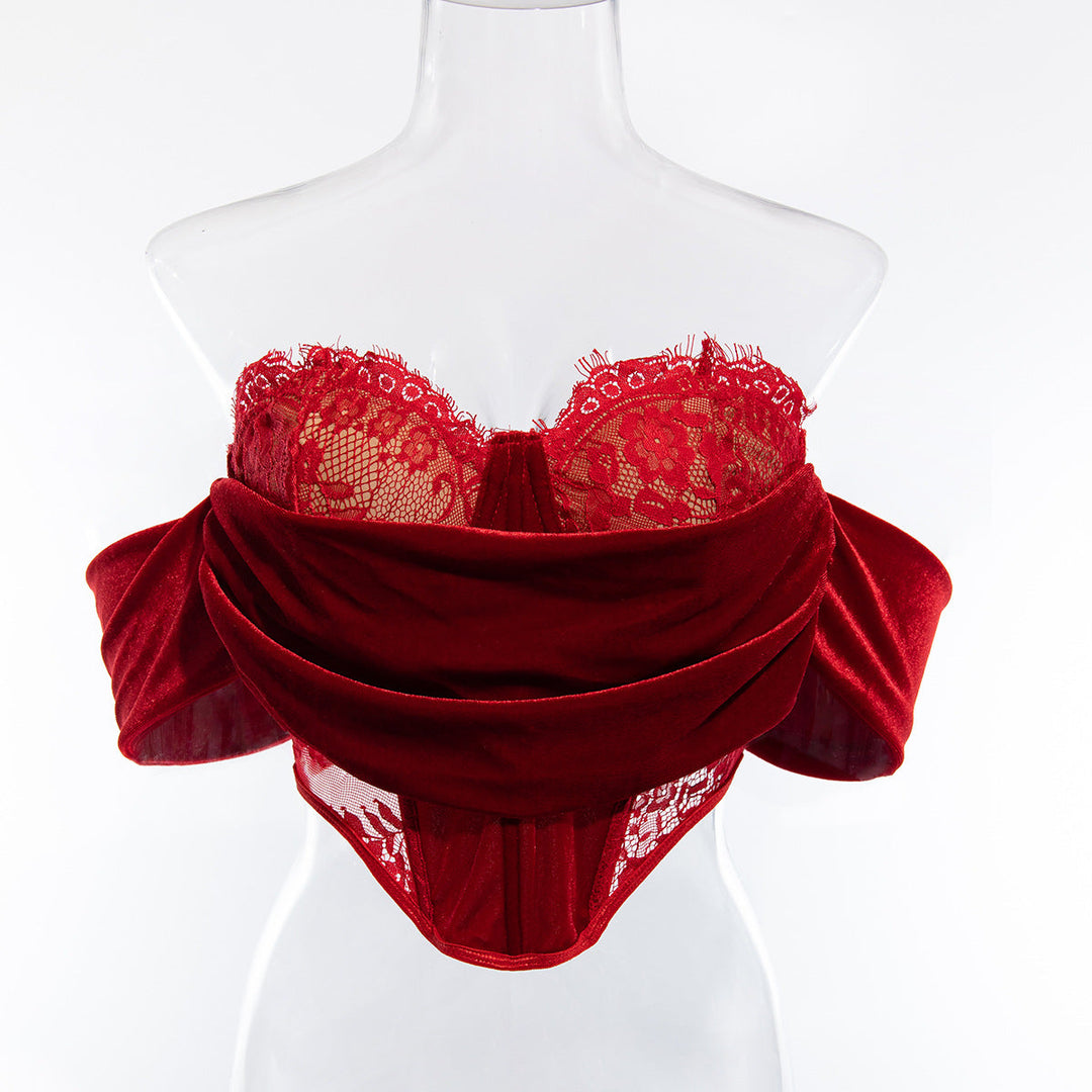 Levoire | Top Sexy en velours et en dentelle à motifs floraux