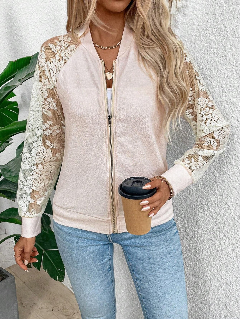 Levoire | Veste Zippée Col Baseball En Dentelle
