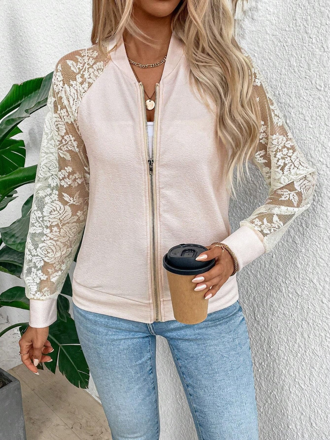Levoire | Veste Zippée Col Baseball En Dentelle