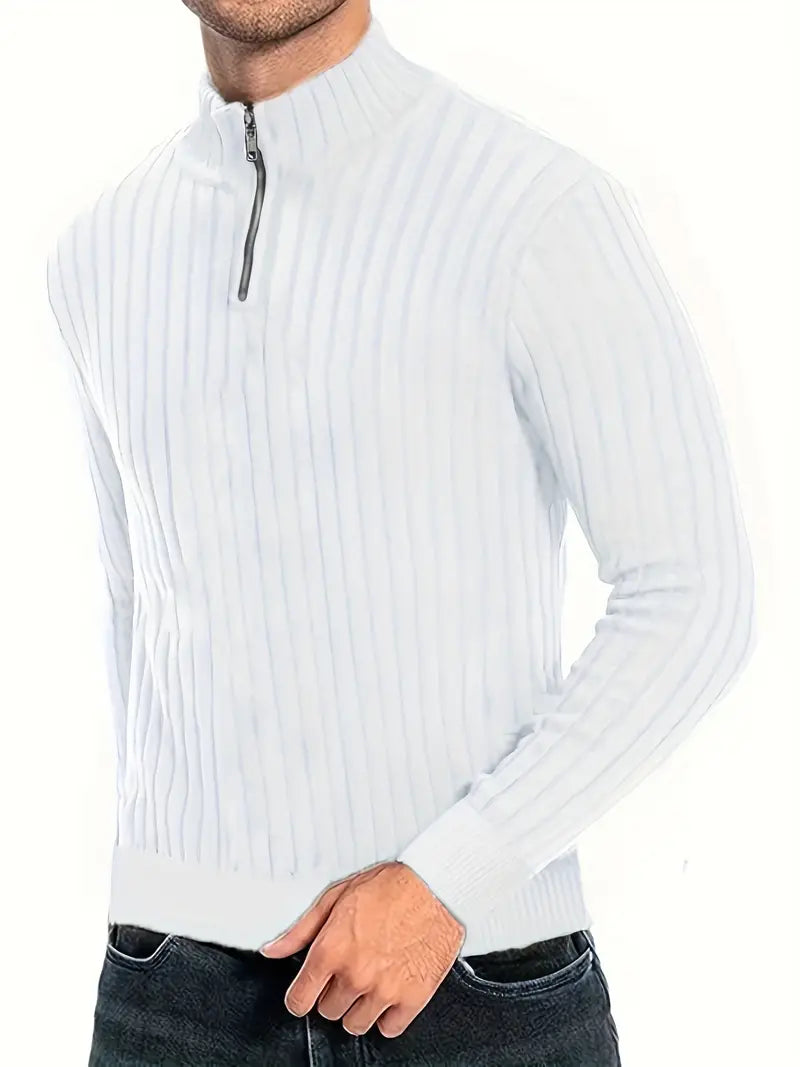 Levoire | Pull Homme De Loisirs Avec Décolleté En V Et Fermeture Éclair Pour Hommes Blanc