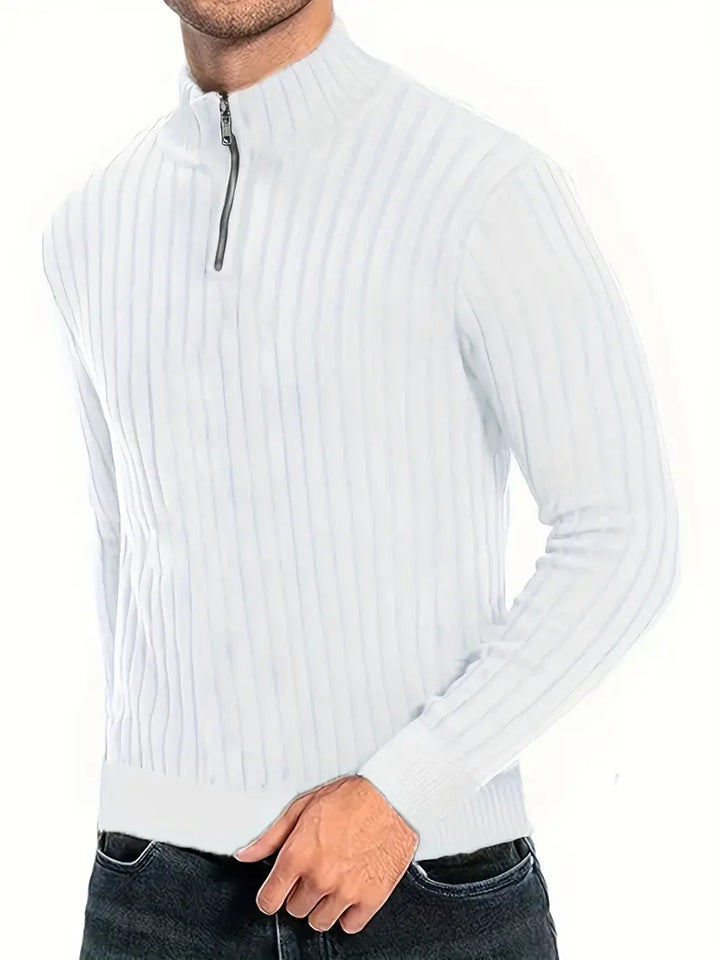Levoire | Pull Homme De Loisirs Avec Décolleté En V Et Fermeture Éclair Pour Hommes Blanc