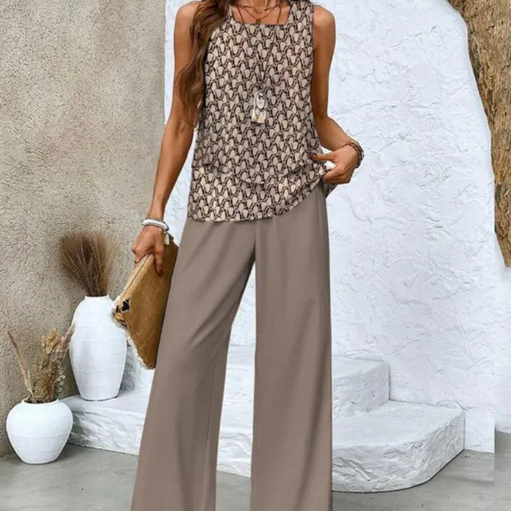 Levoire | Ensemble D'Été Pour Femmes Avec Motifs De Feuilles Braun