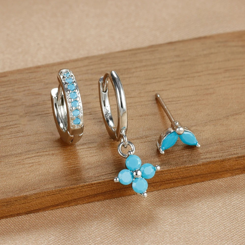 Levoire | Ensemble De Boucles D'Oreilles Luxe Pour Femmes Argent Bleu 20 mm