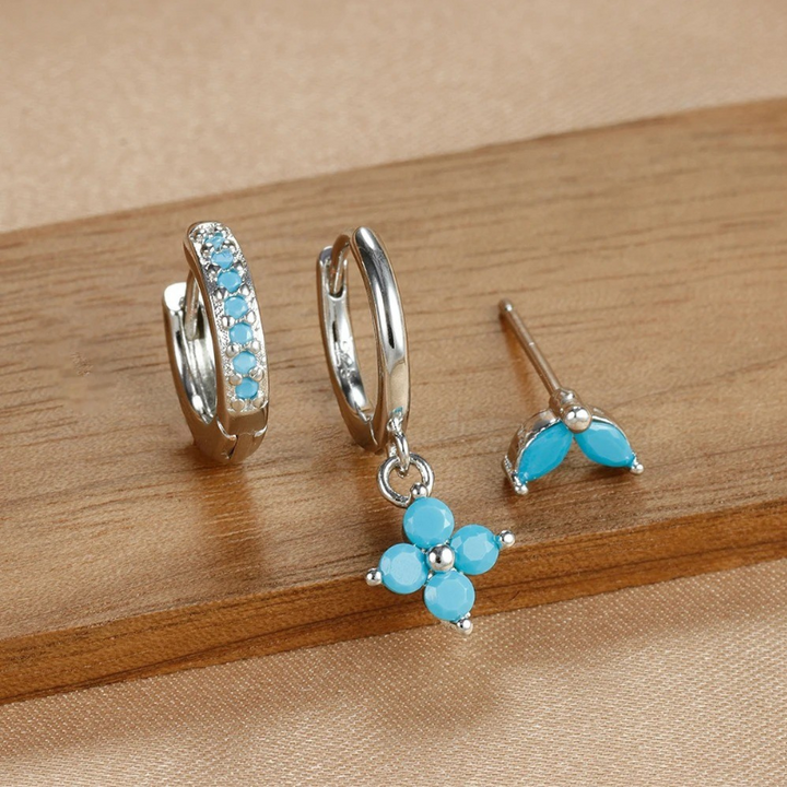 Levoire | Ensemble De Boucles D'Oreilles Luxe Pour Femmes Argent Bleu 20 mm