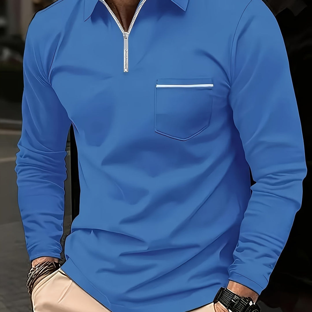 Levoire | Uni-Col Longue Manche Polo Bleu