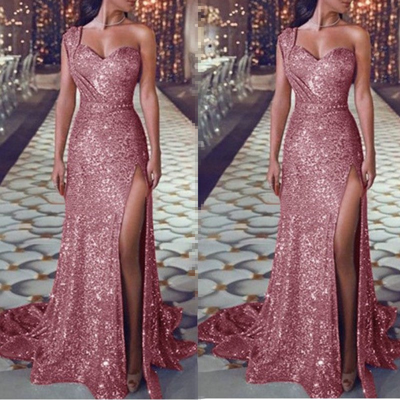 Levoire | Robe sans manches à épaule unique, avec une fente et une jupe longue Rose