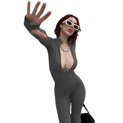 Levoire | La combinaison longue à manches longues stretch a une fermeture éclair sur la poitrine