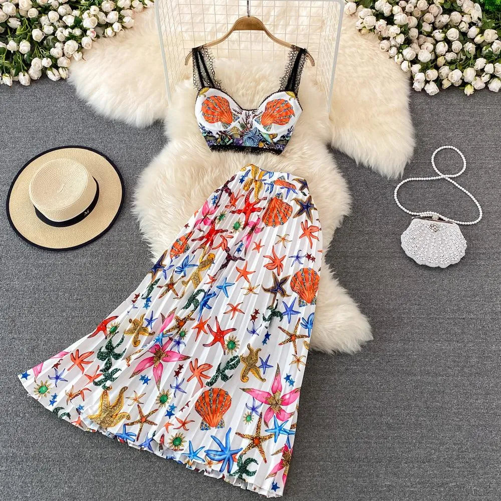 Levoire | Ensemble à deux pièces avec une ceinture en dentelle élégante et tendance pour femmes Blanc