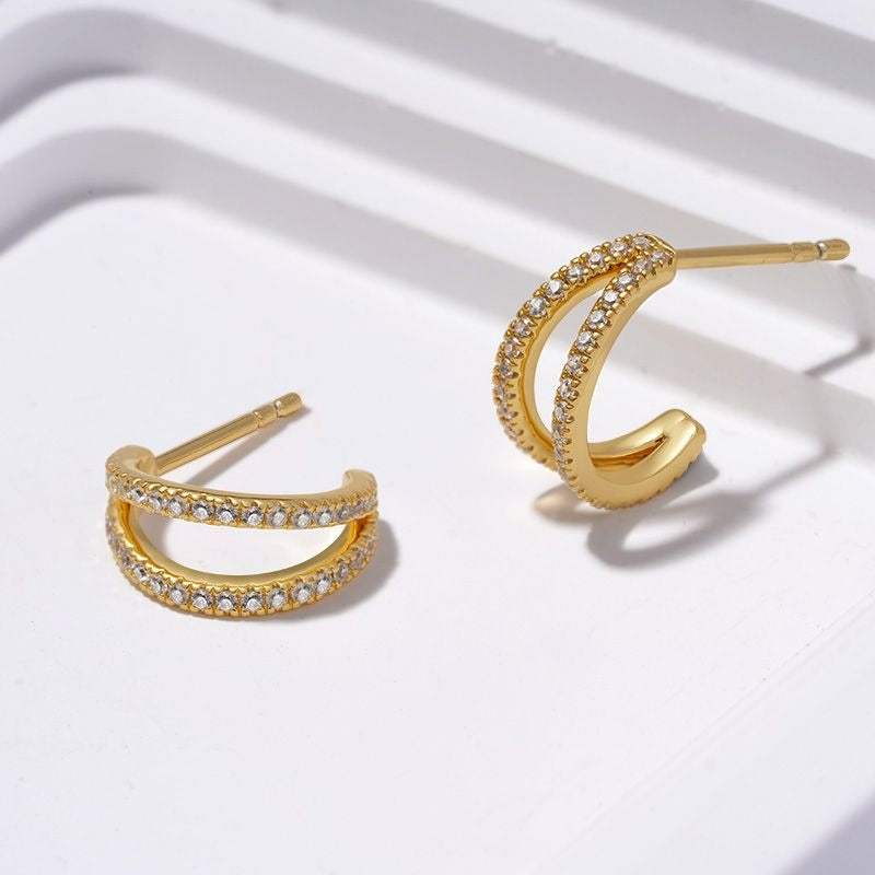 Levoire | Boucles D'Oreilles À Anneaux Doubles Avec Zircon Élégant