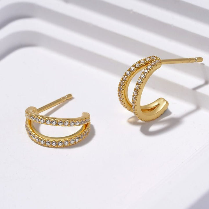 Levoire | Boucles D'Oreilles À Anneaux Doubles Avec Zircon Élégant
