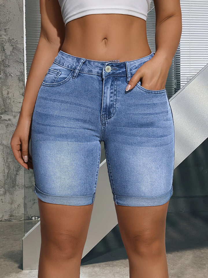 Levoire | Taille Haute Denim-Shorts Avec Ourlet Retourné Bleu ciel profond